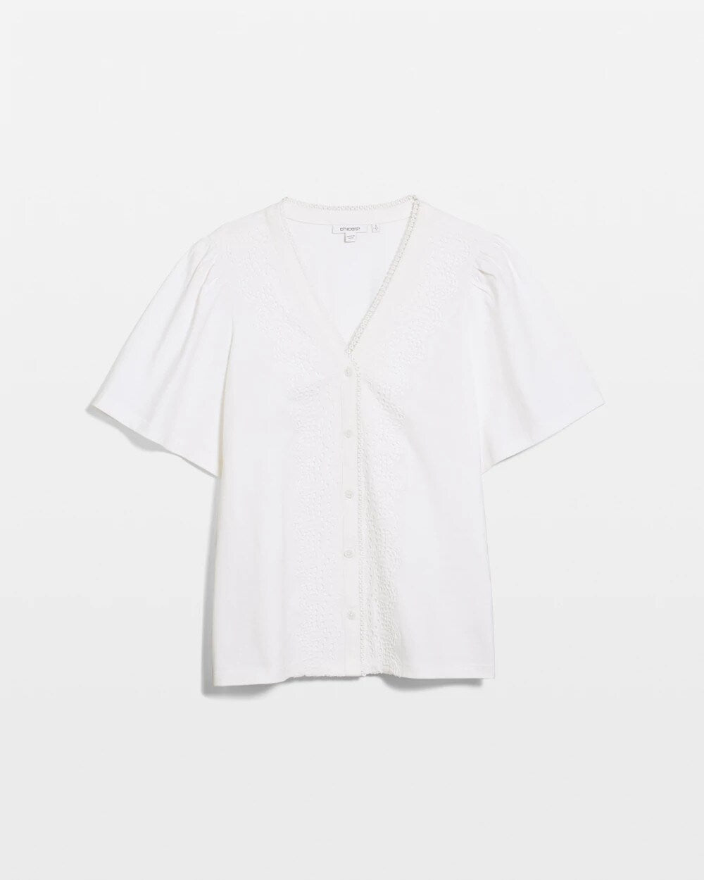 Embroidered Button-Front Tee