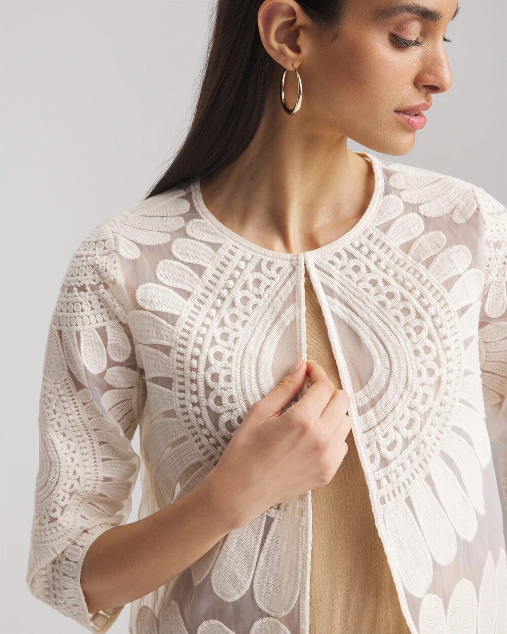 Travelers Collection Embroidered 3/4 Sleeve Jacket