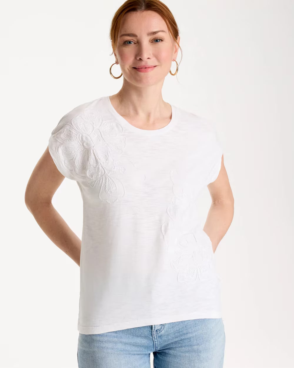 Cotton Slub Embroidered Wedge Tee