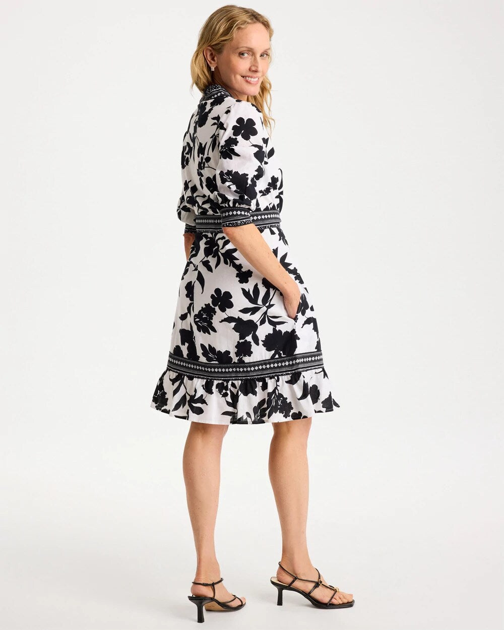 Floral Cotton-Linen Belted Dress