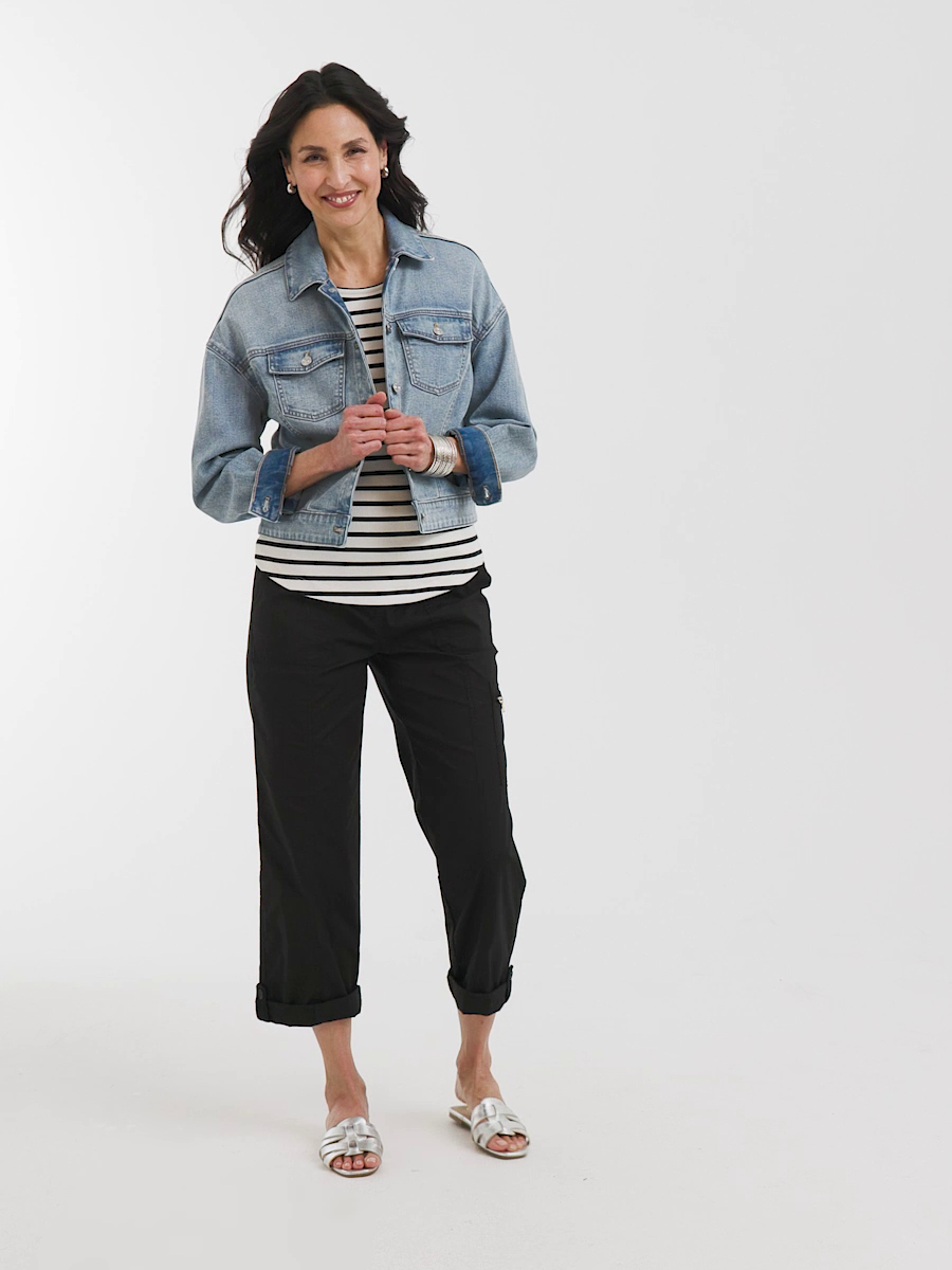 Poplin Cropped Roll Tab Pants