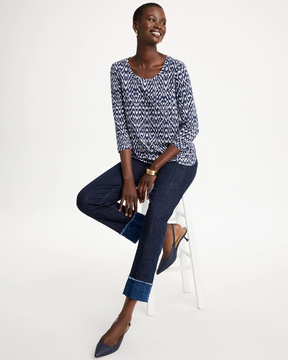 Geo Cotton Slub 3/4 Sleeve Tee