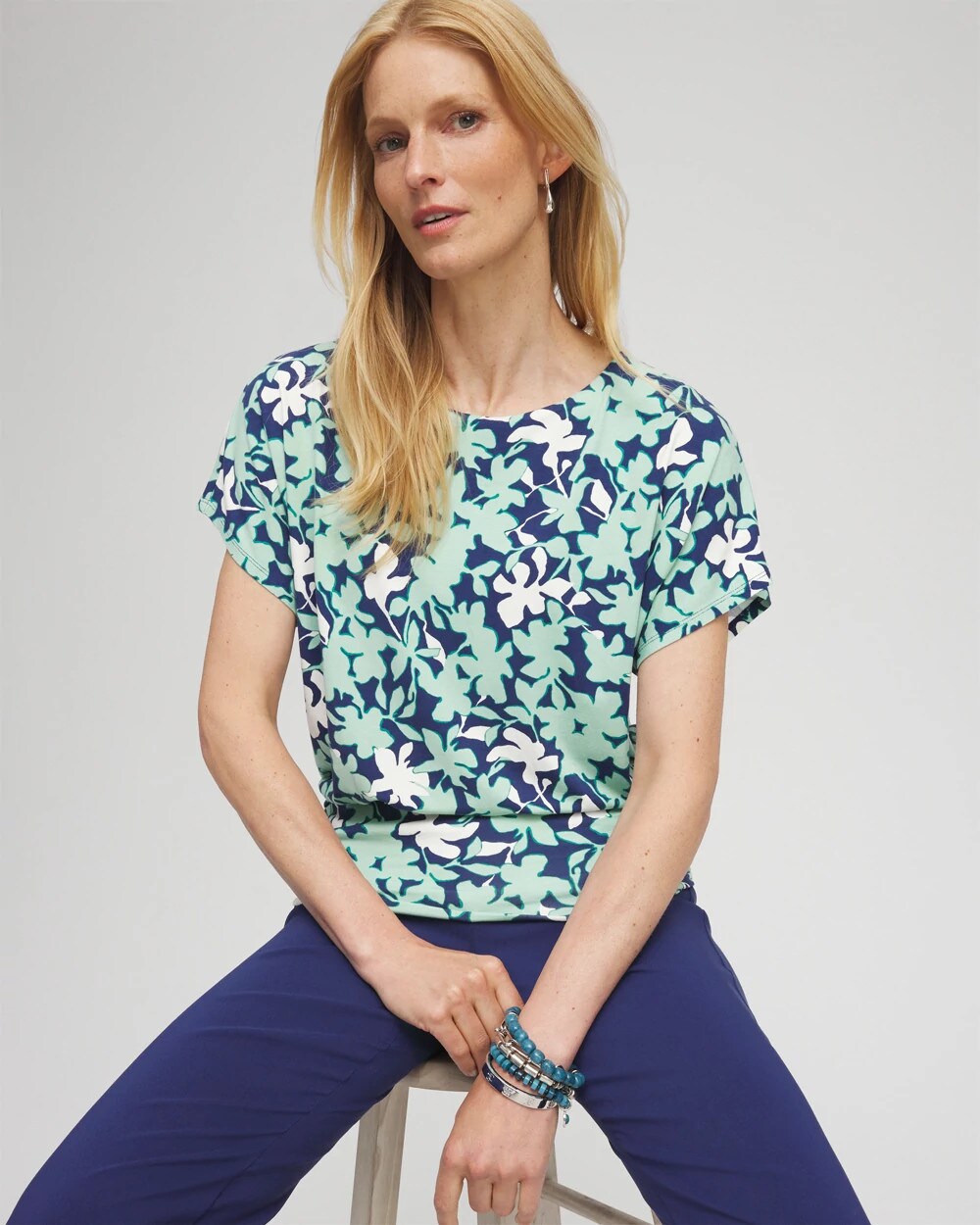 Touch of Cool Floral Banded Hem Top