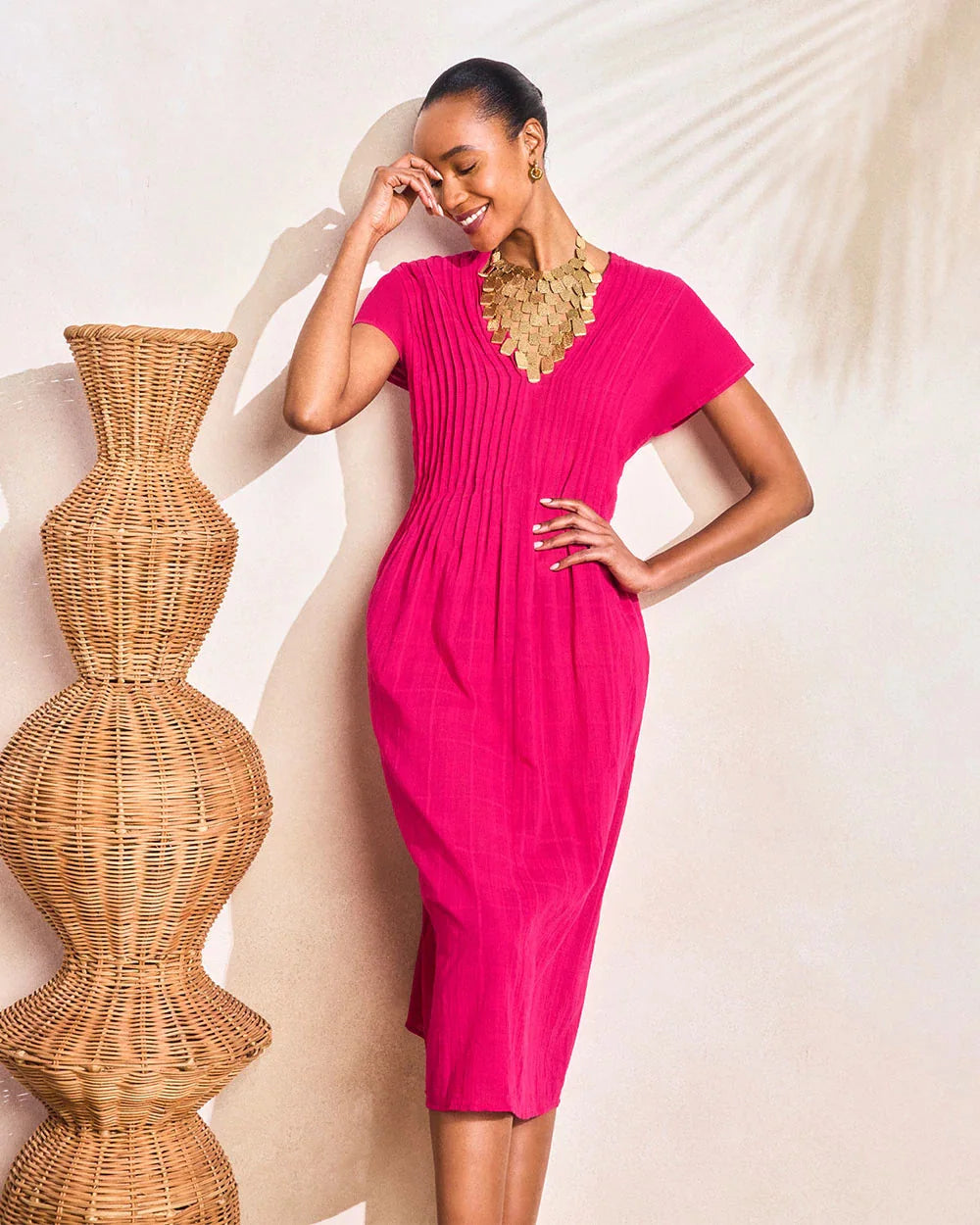 Pleated Popover Midi Dress