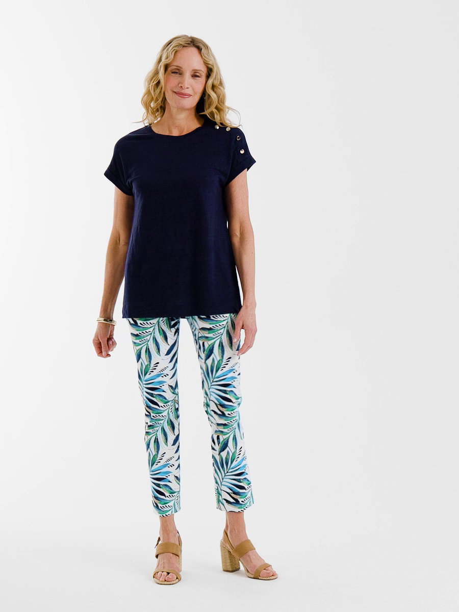 Palm Print Brigitte Slim Pull-On Crop Pant