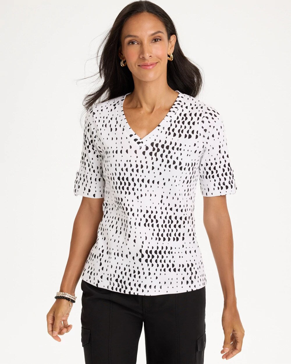 Geo Print Pima V-Neck Tee
