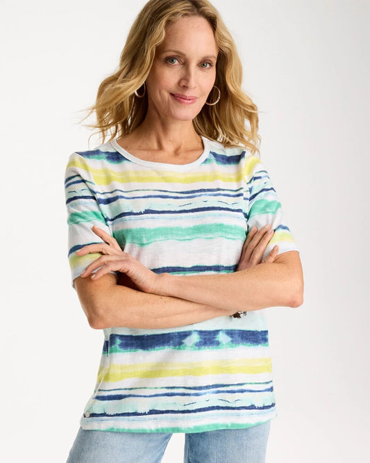 Striped Cotton Slub Elbow-Sleeve Tee