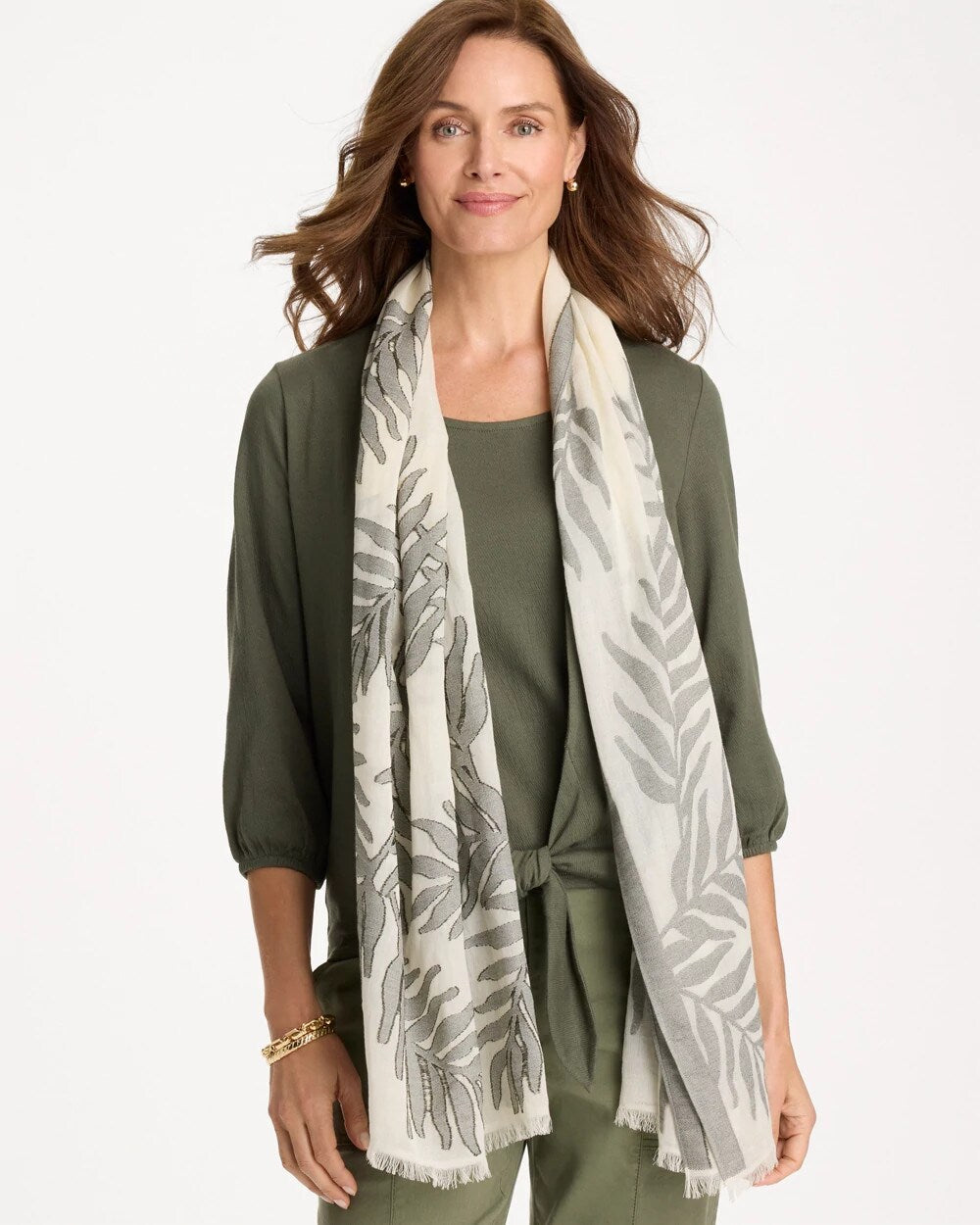 Palm Embroidered Oblong Scarf