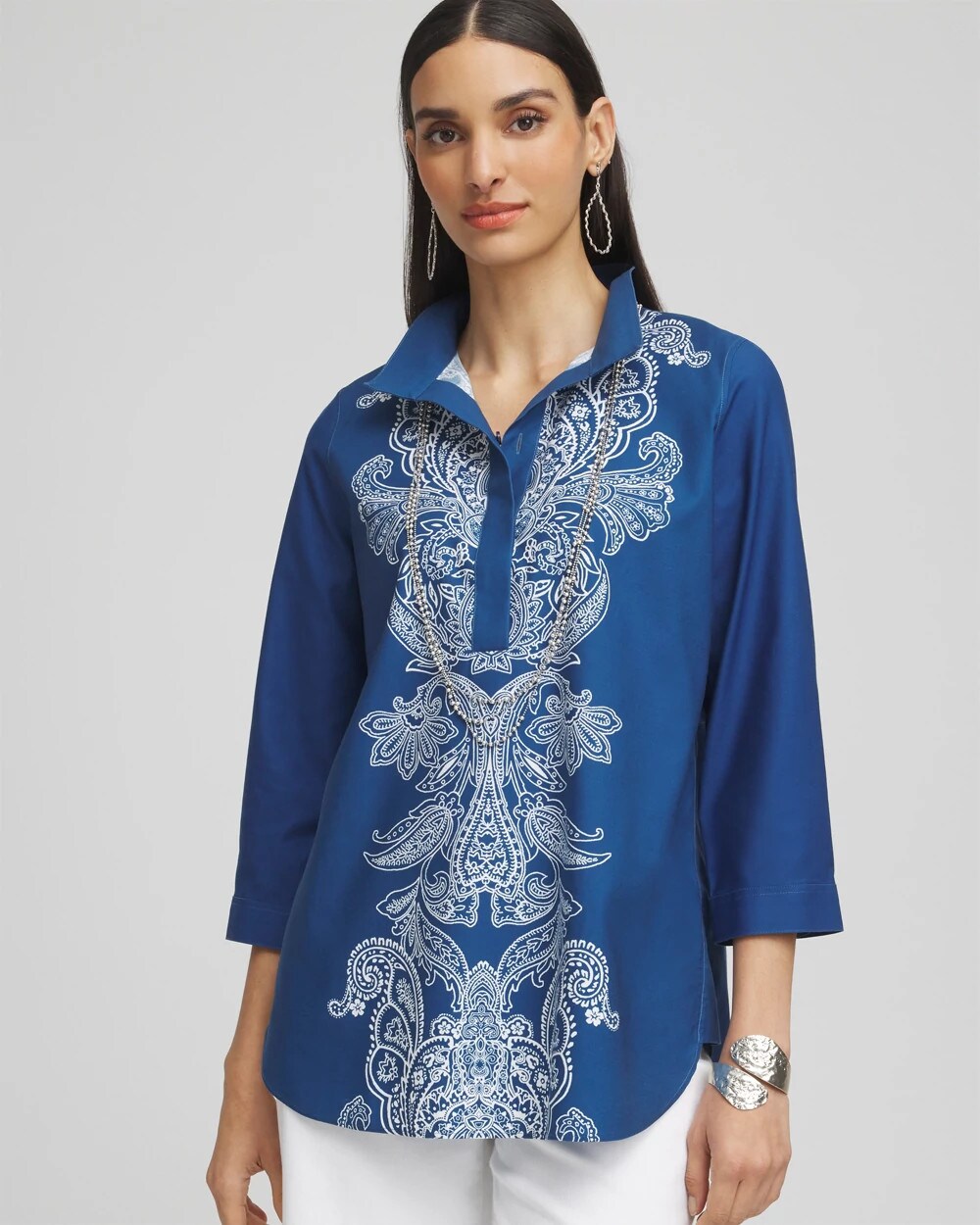 No Iron Paisley Buttonback Tunic
