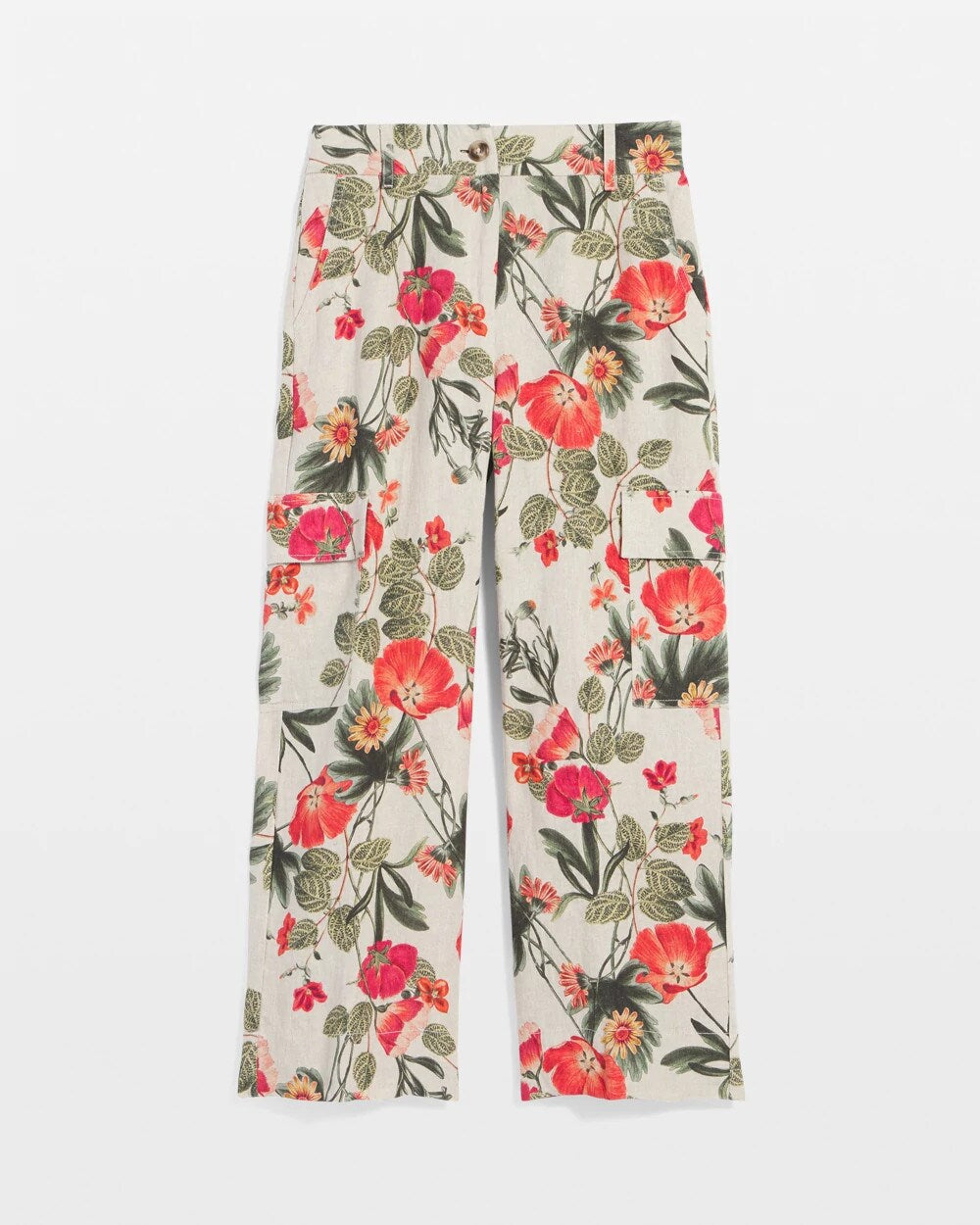 Linen Cargo Wide-Leg Pants