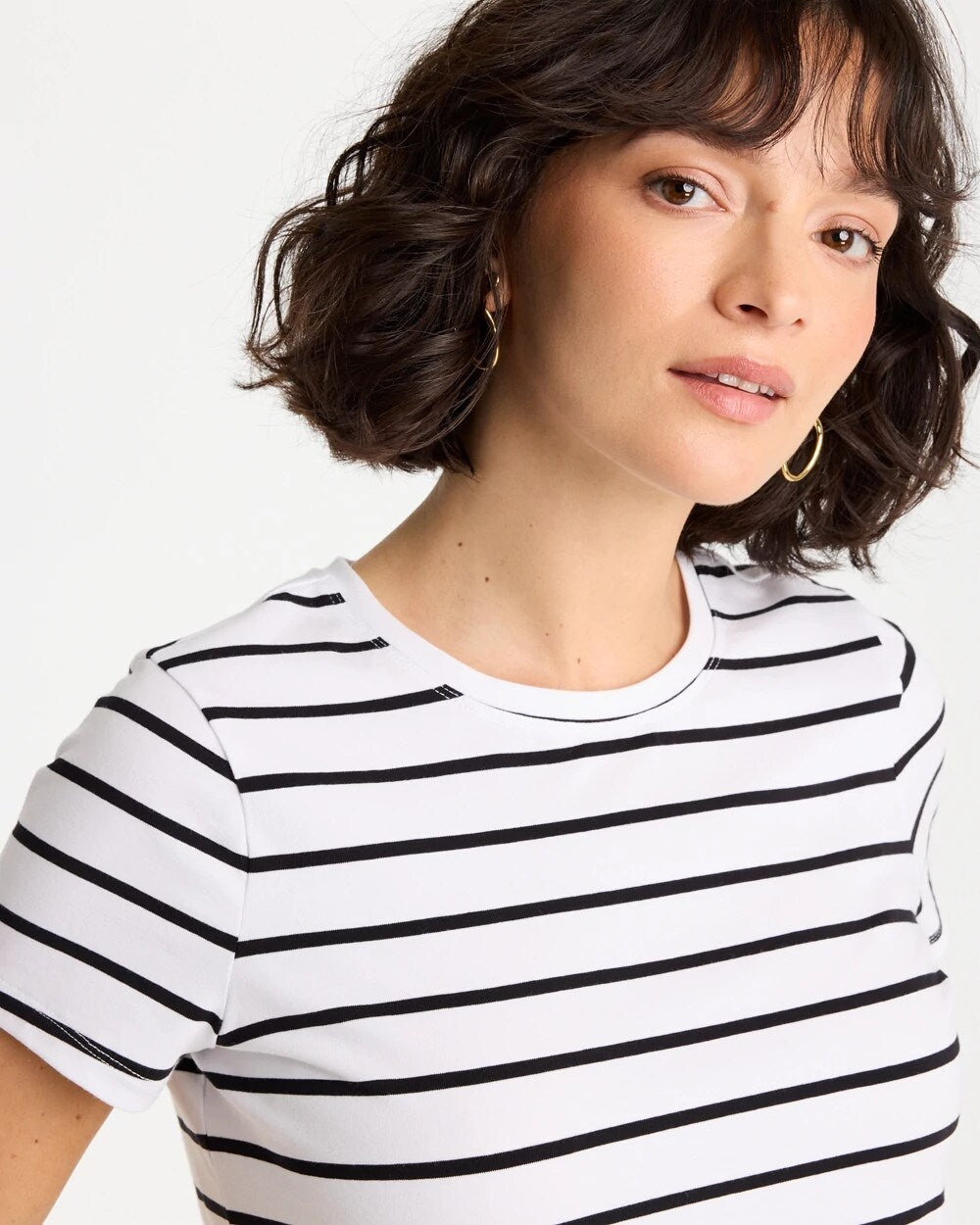 Striped Cotton Stretch Cap-Sleeve Tee