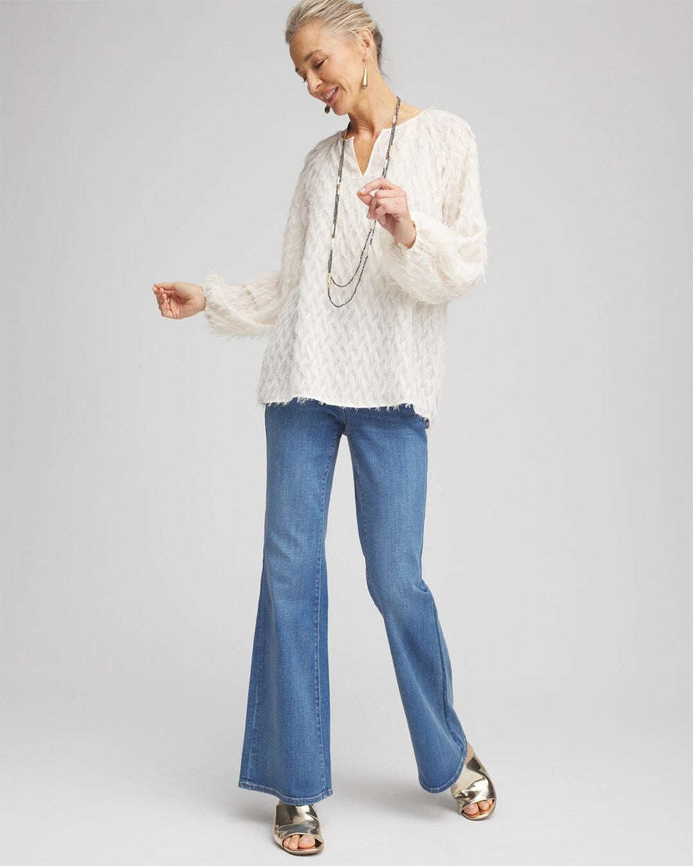 Feathered Pullover Peasant Blouse