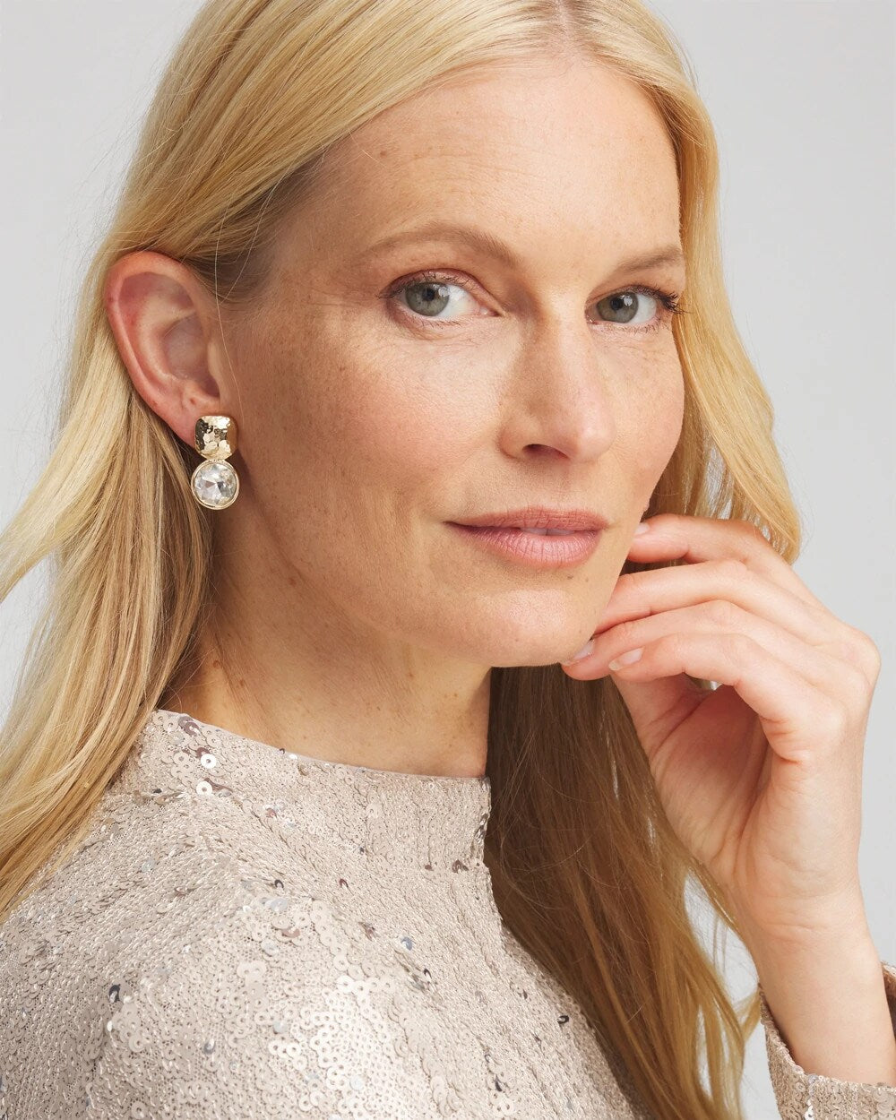 No Droop Gold Tone Crystal Clip-On Earrings