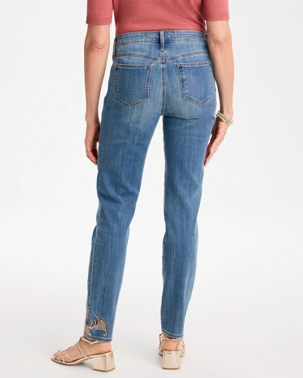 Girlfriend Slim Embroidered Ankle Jeans