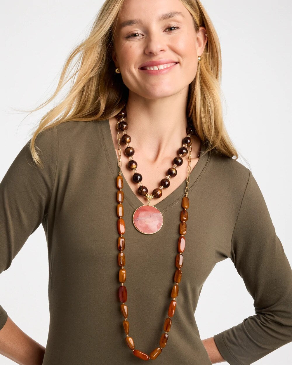 Long Neutral Orange Single-Strand Necklace