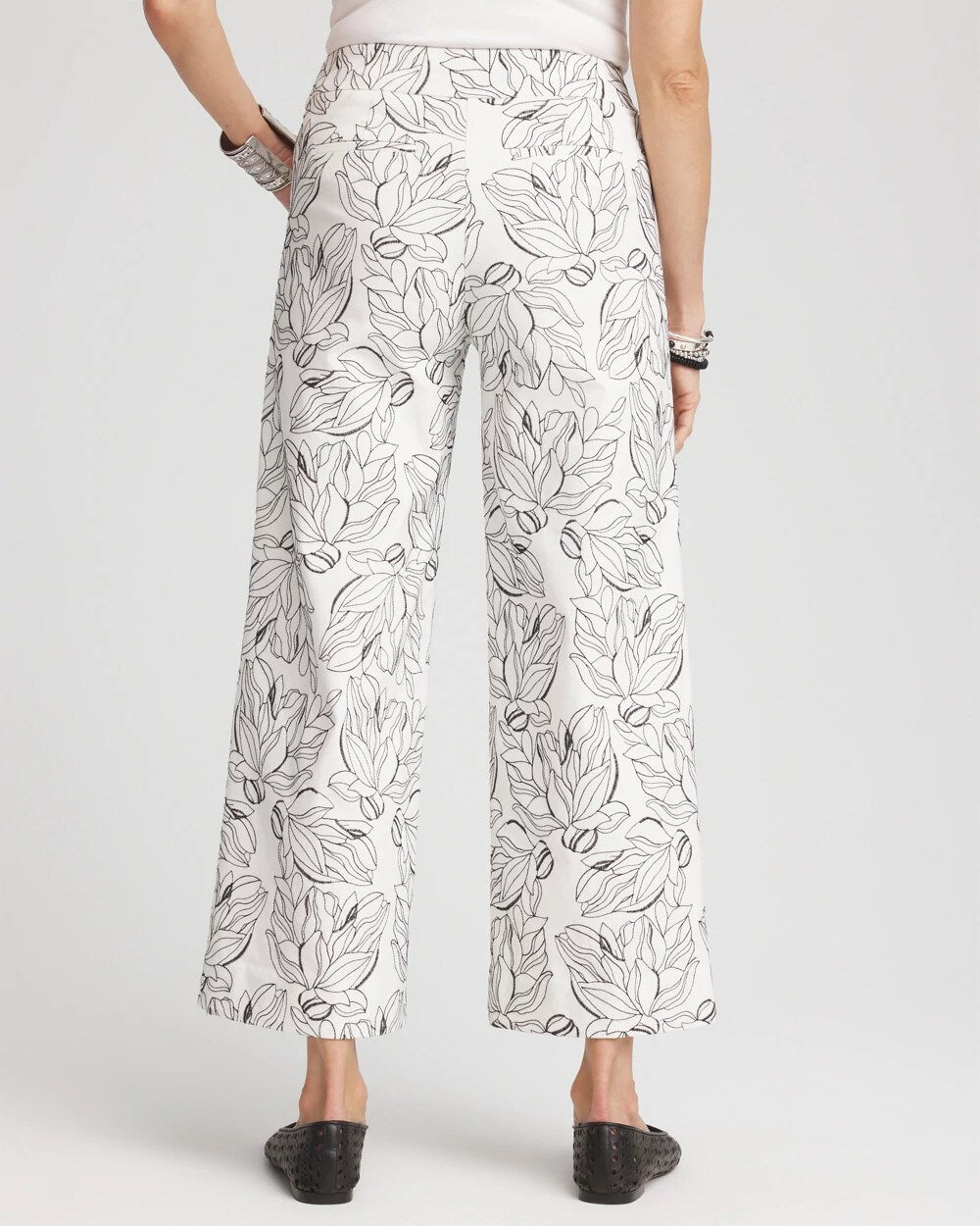 Brigitte Floral Embroidered Wide-Leg Cropped Pants