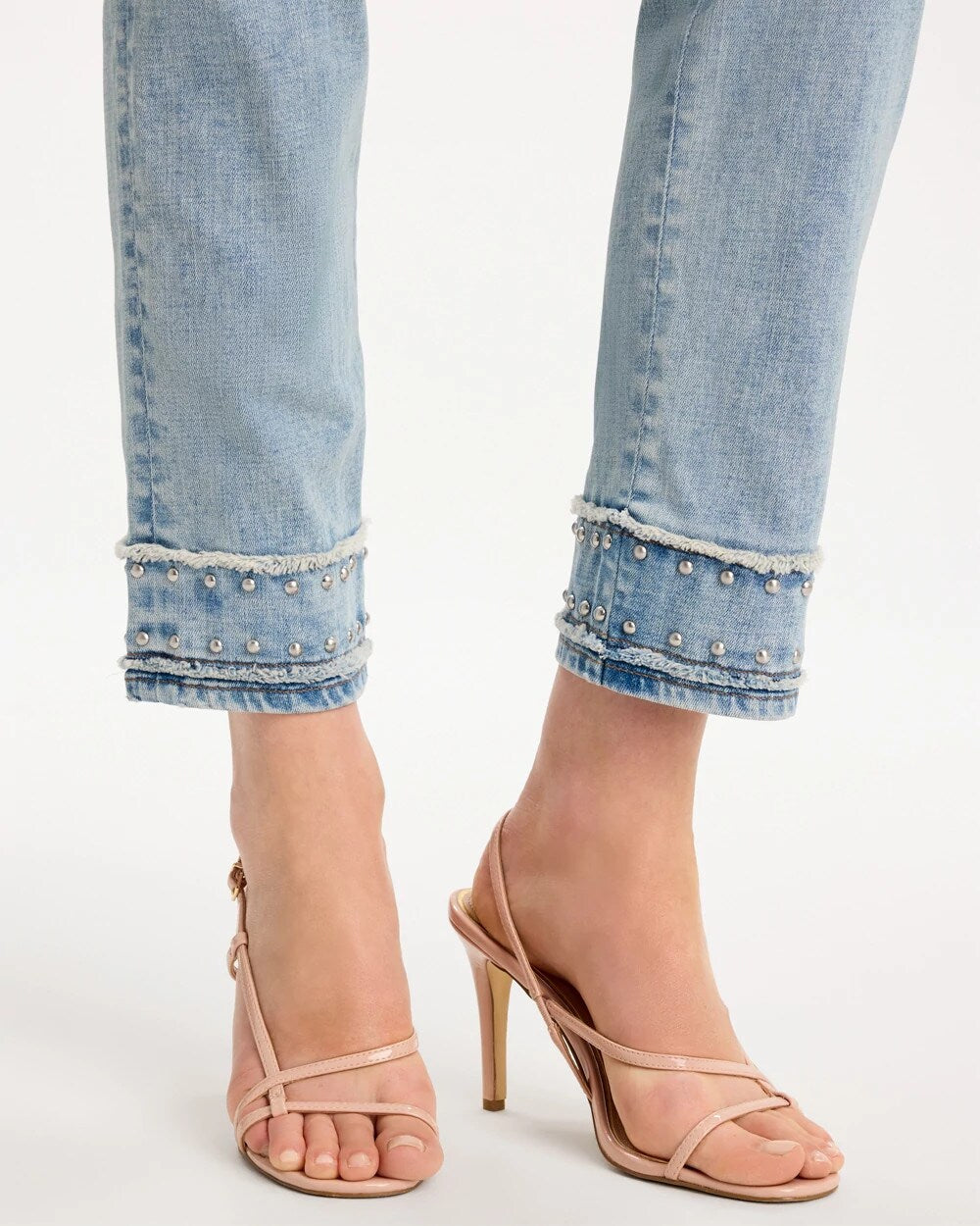 Girlfriend Slim Fray Hem Stud Ankle Jeans