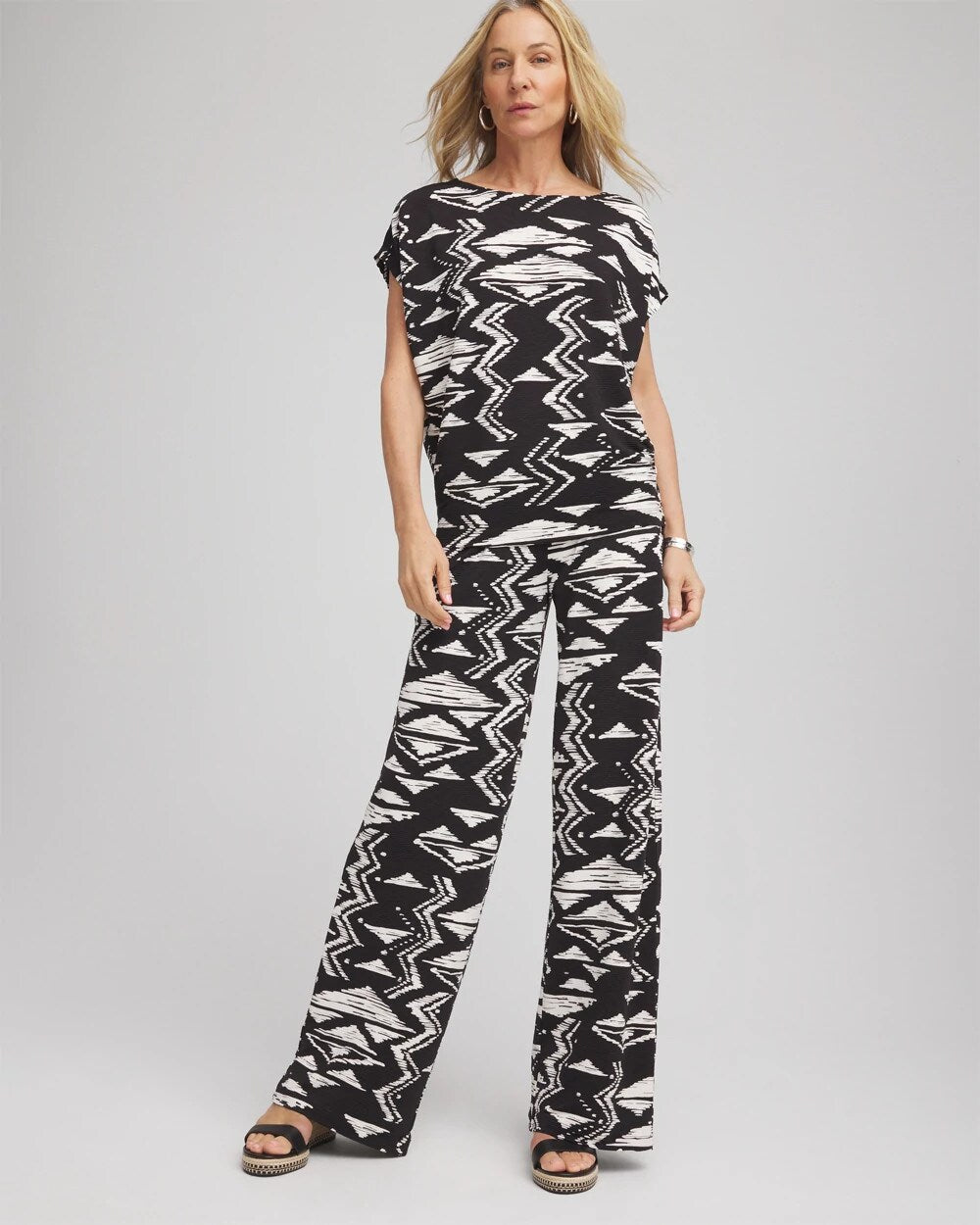 Travelers Crinkled Knit Wide-Leg Pants