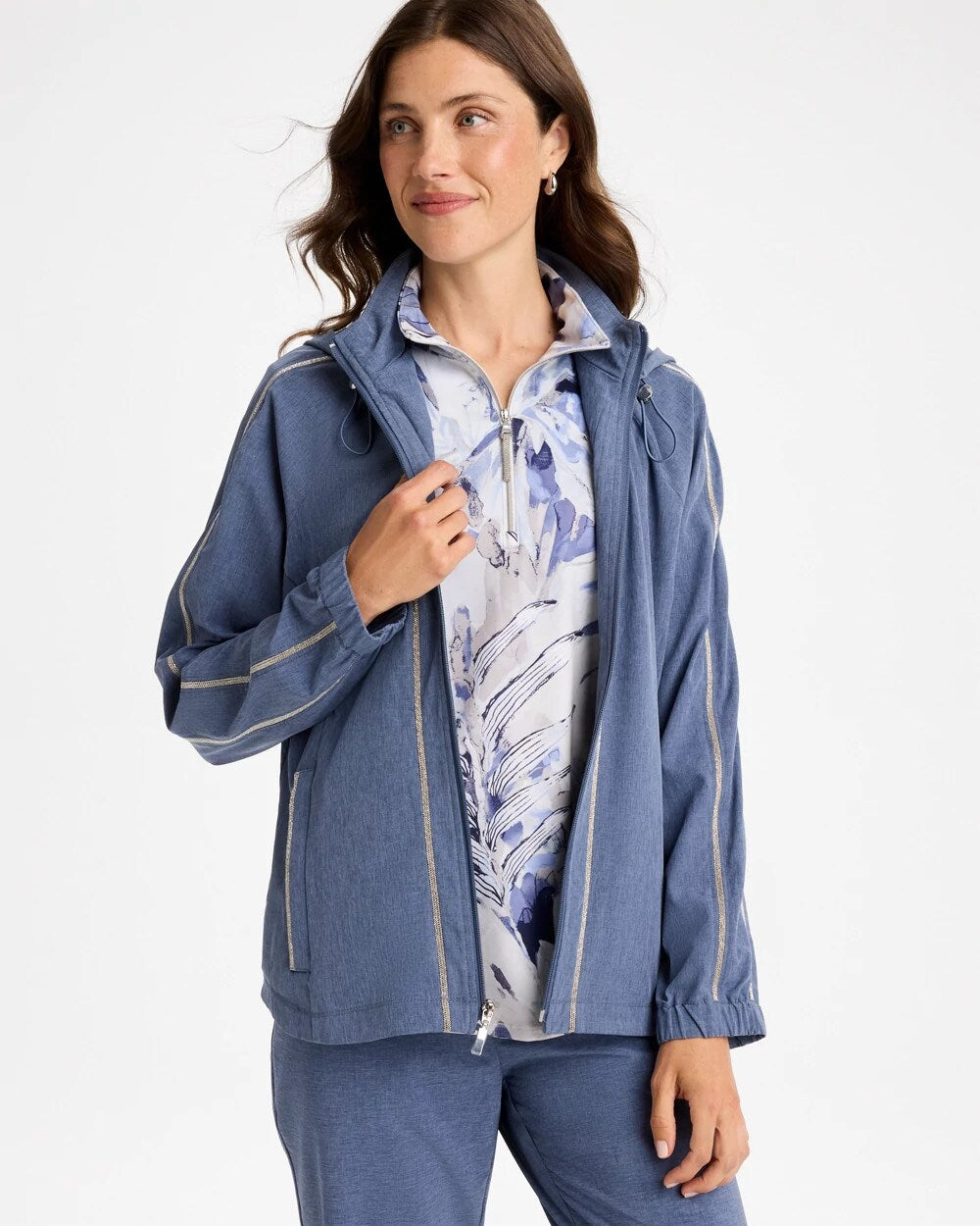 Zenergy UPF Zip-Front Caviar Trim Jacket