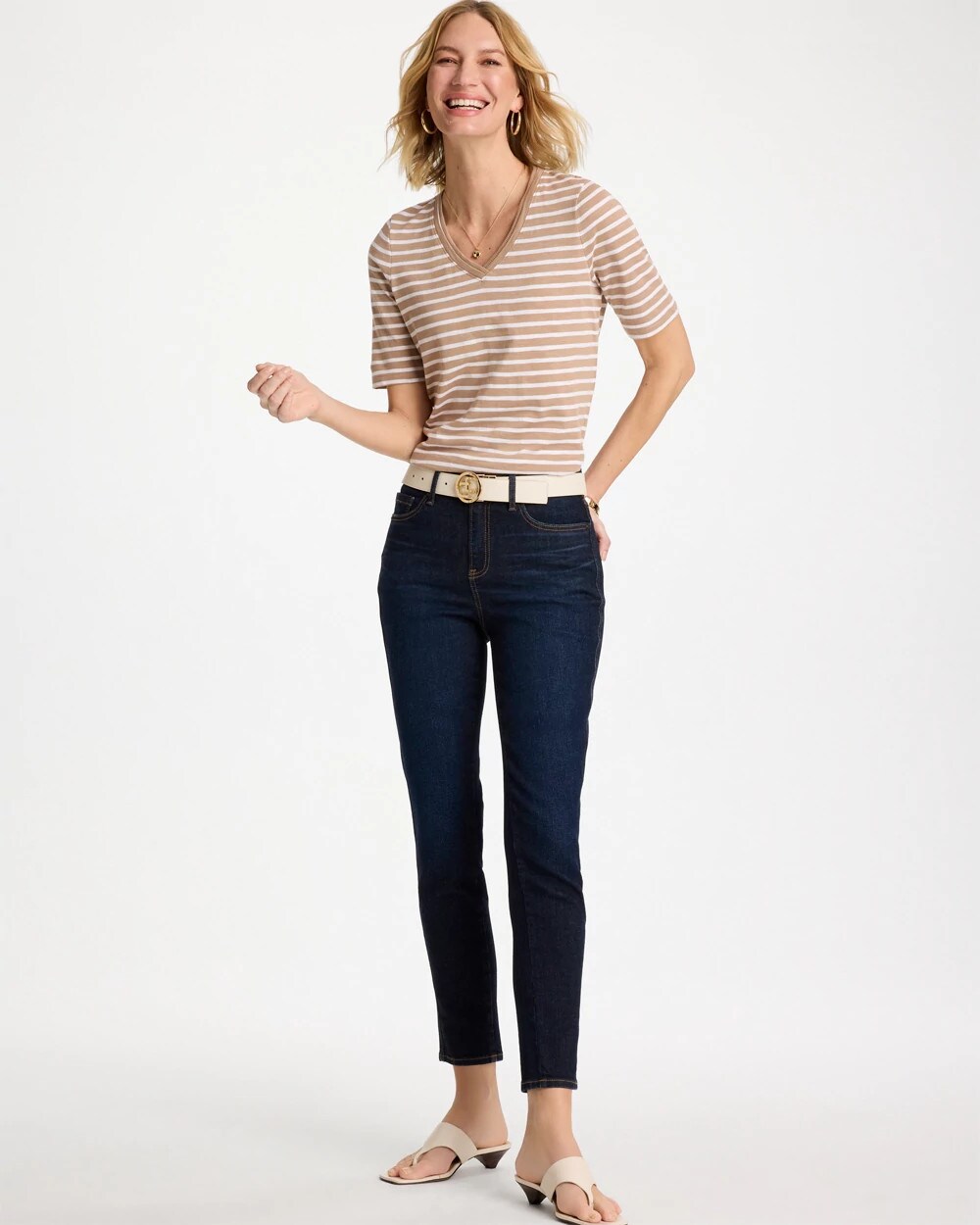 Striped Cotton Slub V-Neck Tee