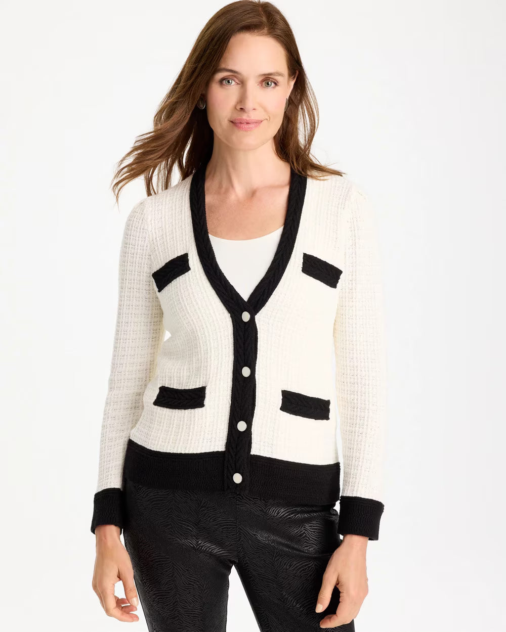 Tweed Braided V-Neck Cardigan