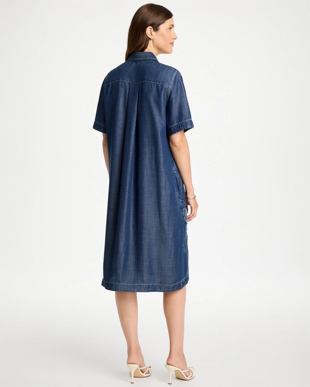Embellished Denim Knee Length Dress