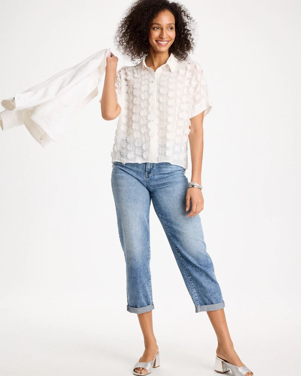 3D Floral Chiffon Camp Shirt