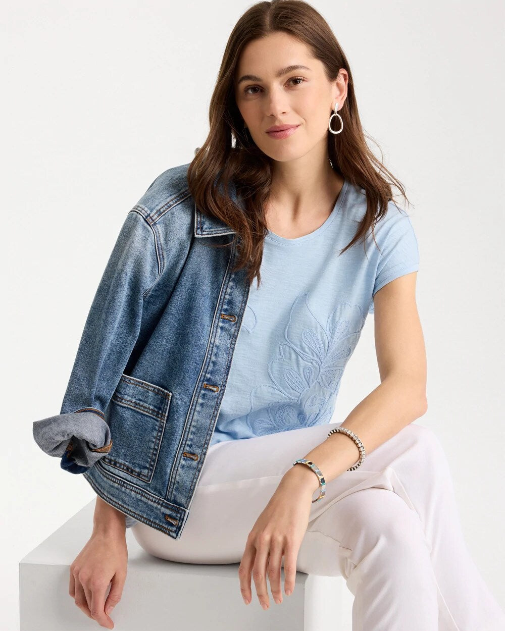 Cotton Slub Embroidered Wedge Tee