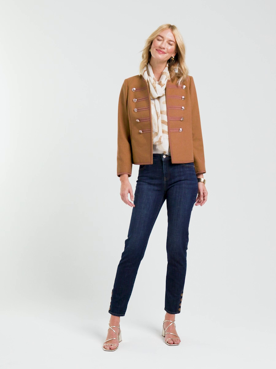 Melton-Blend Wool Band Jacket