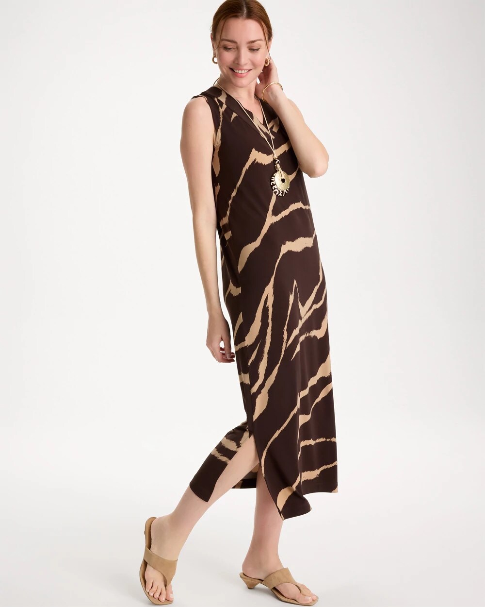 Travelers Zebra Double V-Neck Maxi Dress