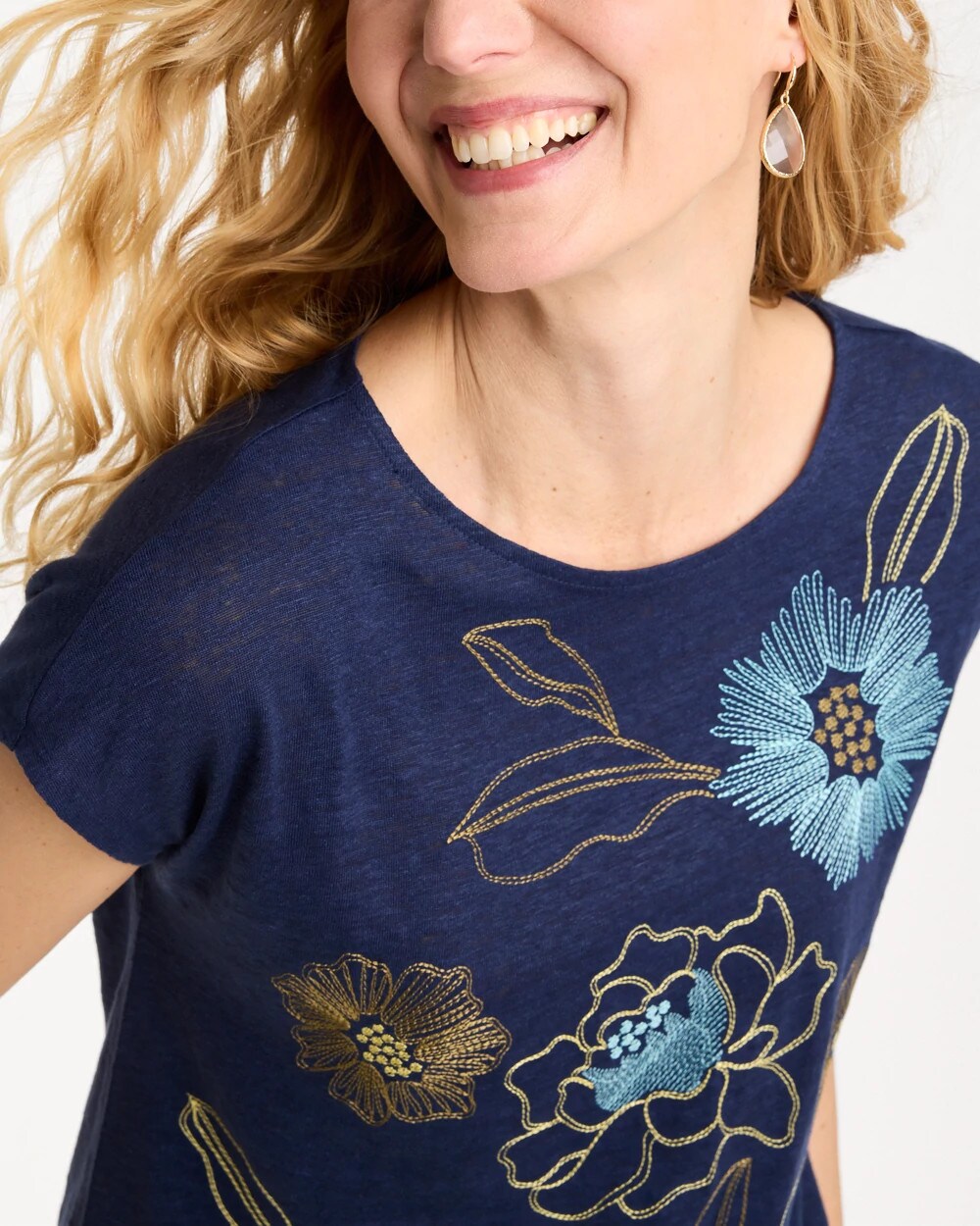 Embroidered Linen Dolman Tee