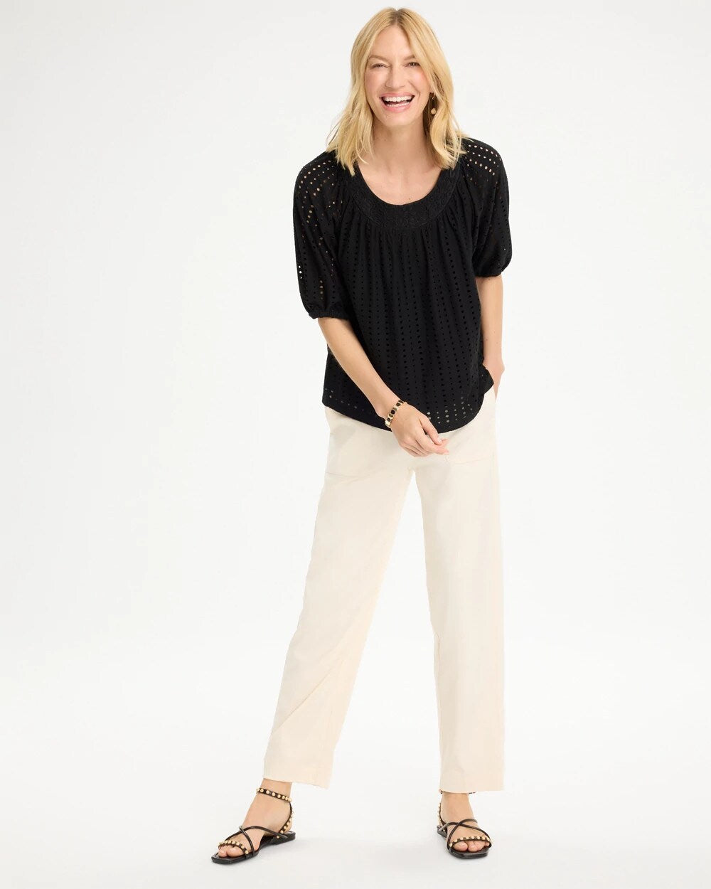 Textured Jacquard Peasant Tee