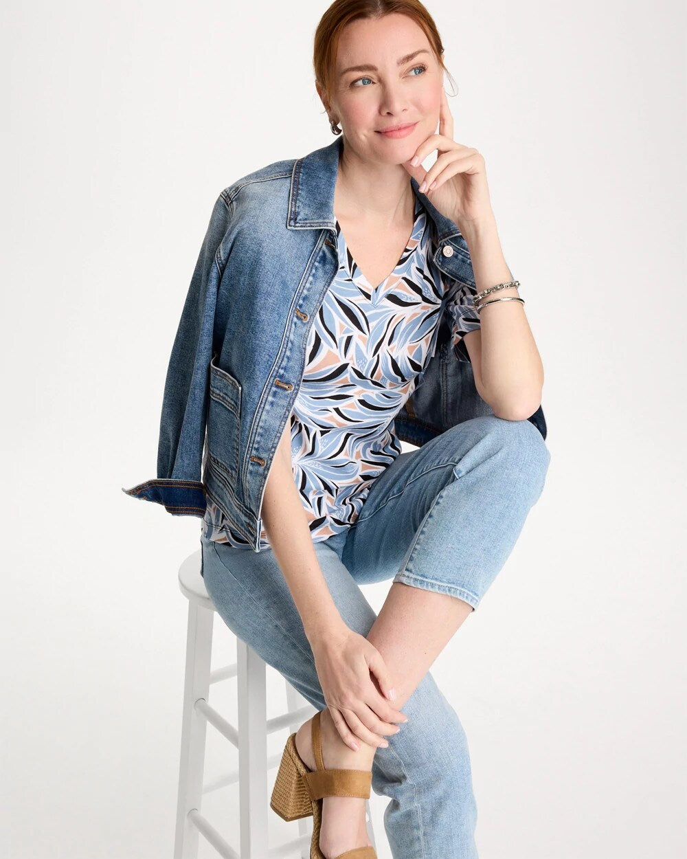 Printed Pima Elbow-Sleeve Tee