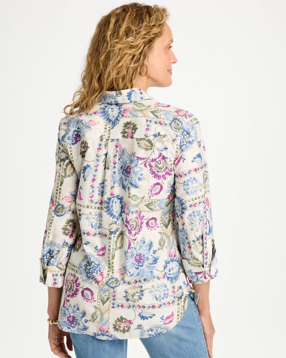 No Iron Stretch Floral Print Shirt