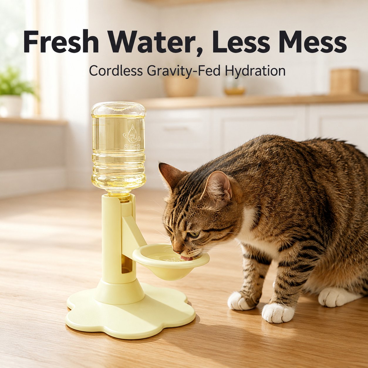 ✨ Gravity Cat Water Dispenser 🐱Cordless Raised Pet Water Bowl Anti-Spill ⚡No Electricity Needed