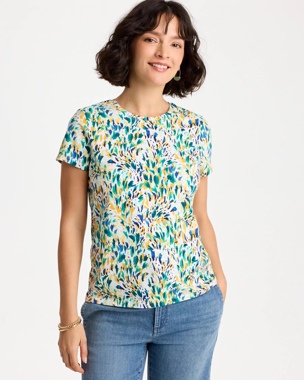 Printed Cotton Stretch Cap-Sleeve Tee