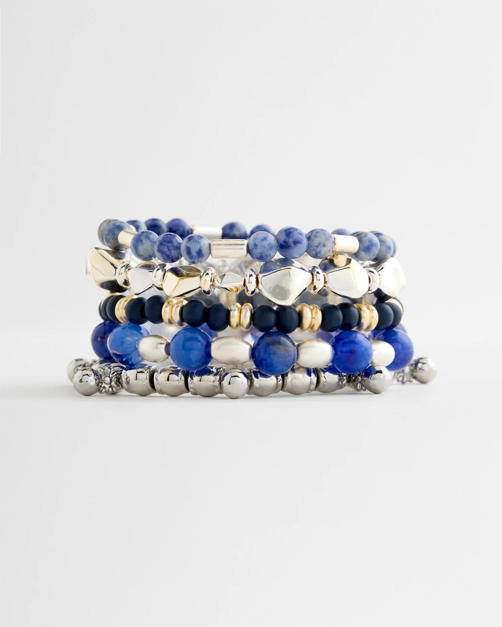 Stretch Set Of Five Genuine Stone Bracelets