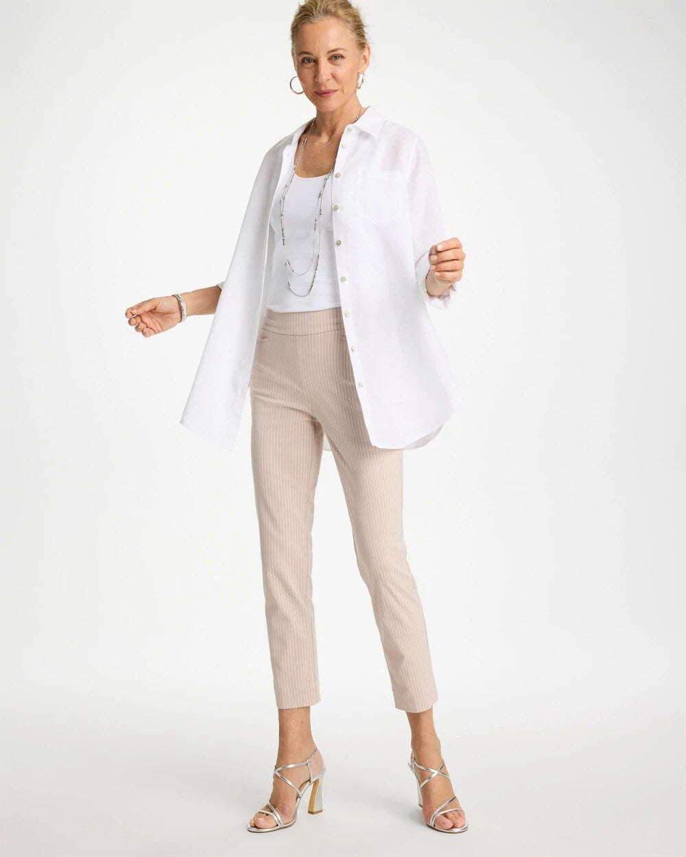 Brigitte Slim Twill Stripe Neutral Crop