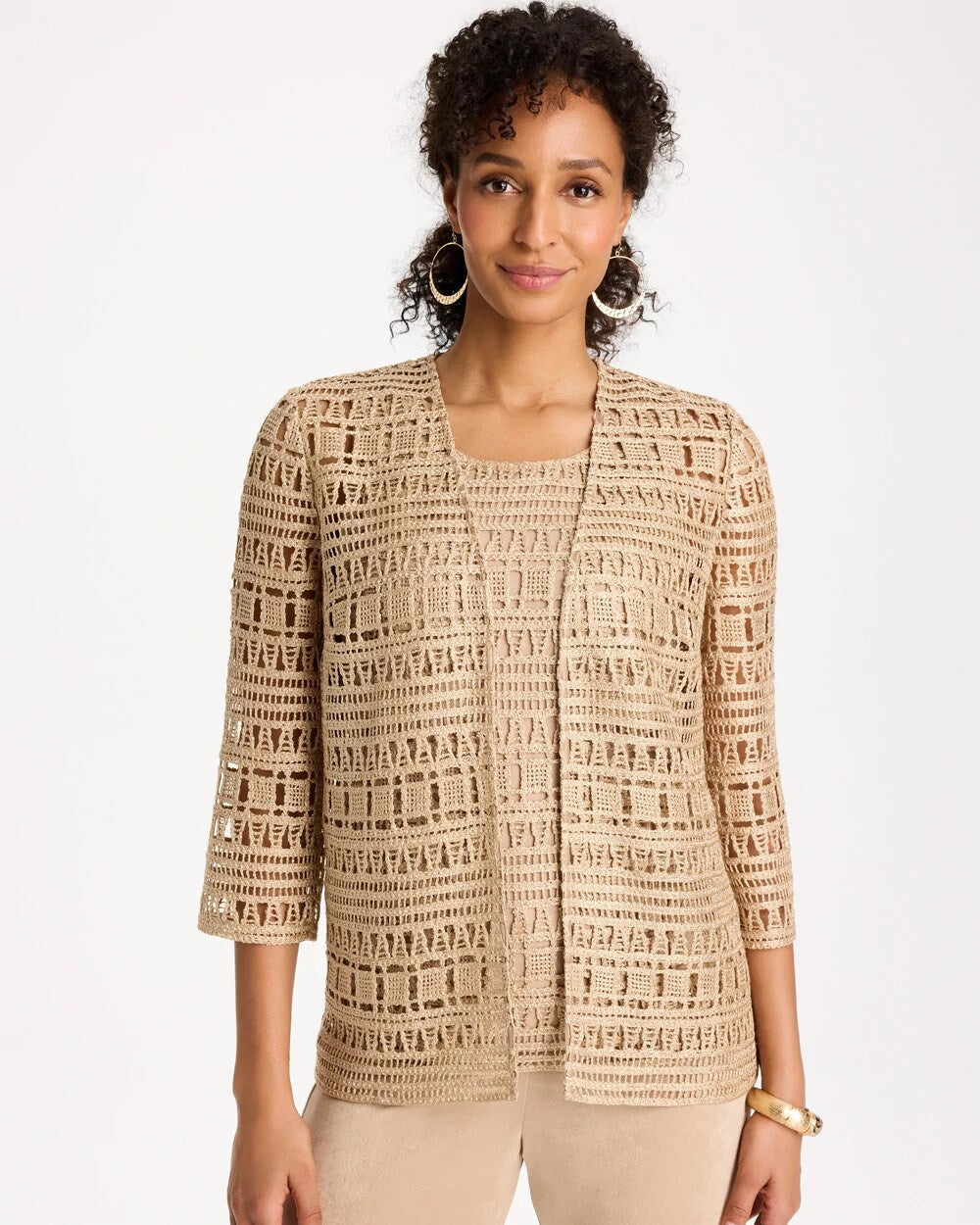 Travelers Metallic Crochet Cardigan