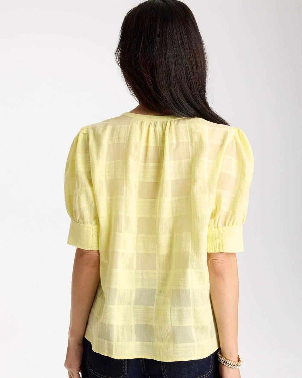Cotton Plaid Elbow-Sleeve Shirt