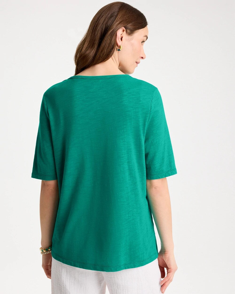 Cotton Slub Crewneck Button Tee