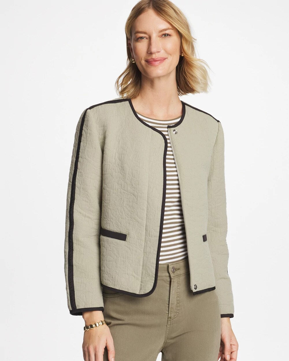 Collarless Quilted Box Jacket