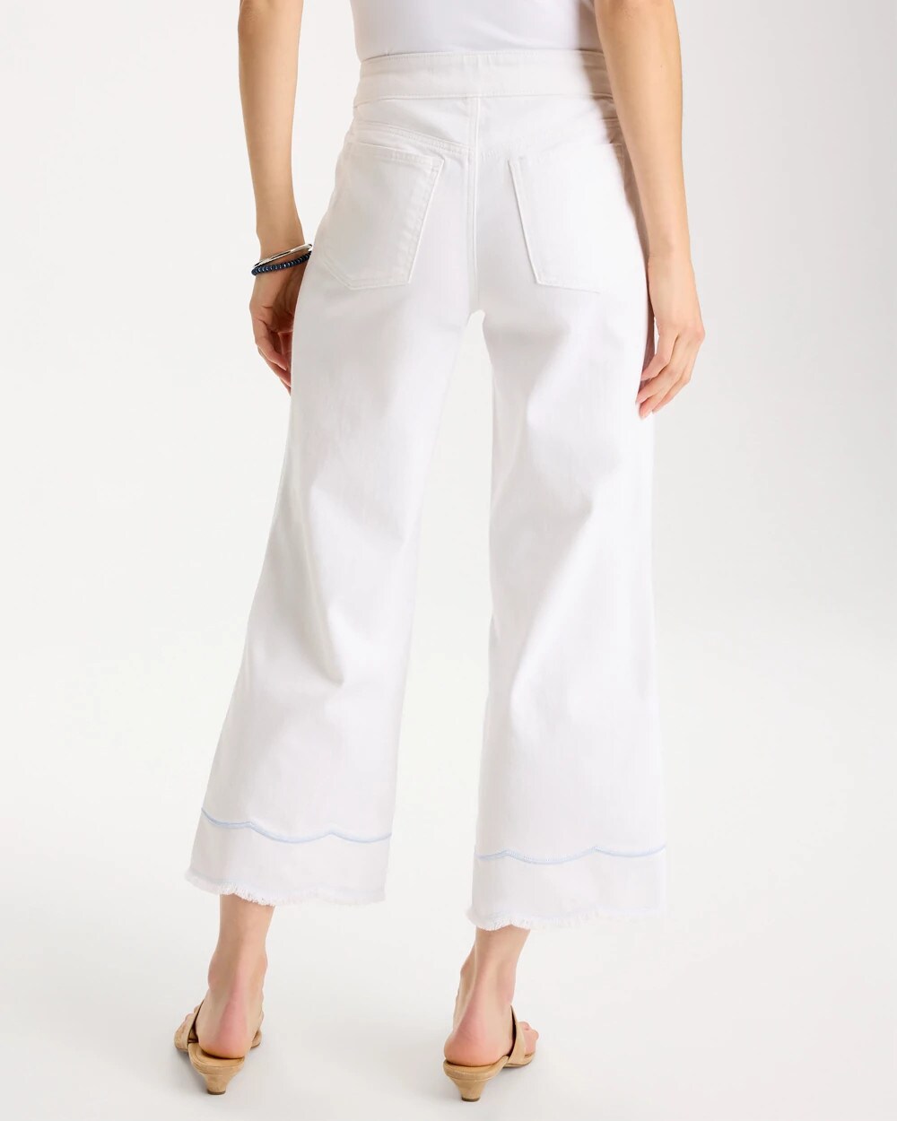 Pull-On Wide-Leg White Crop Jeans