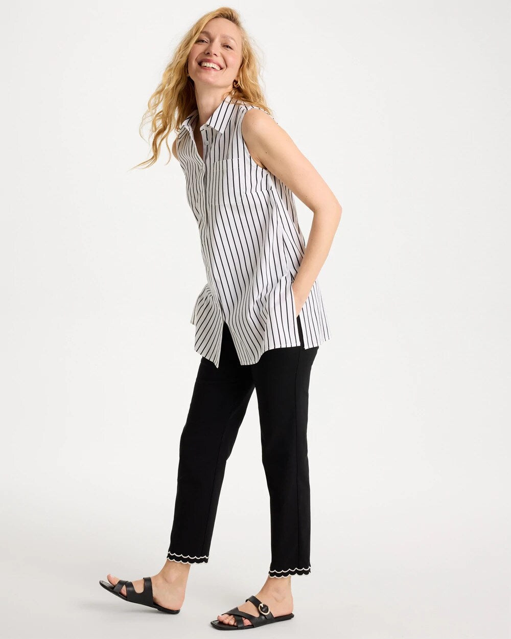 Contrast Scallop Brigitte Slim Crop Pant