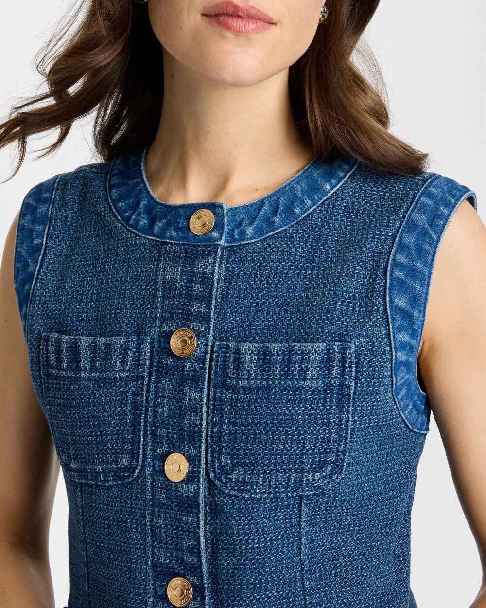 Tweed Mixed Denim Vest