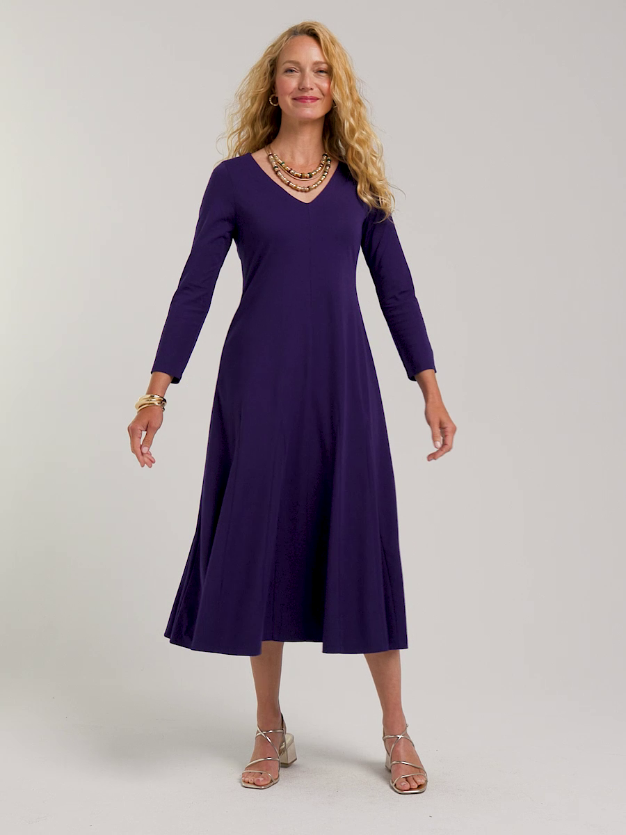 Ponte Godet Long-Sleeve Dress
