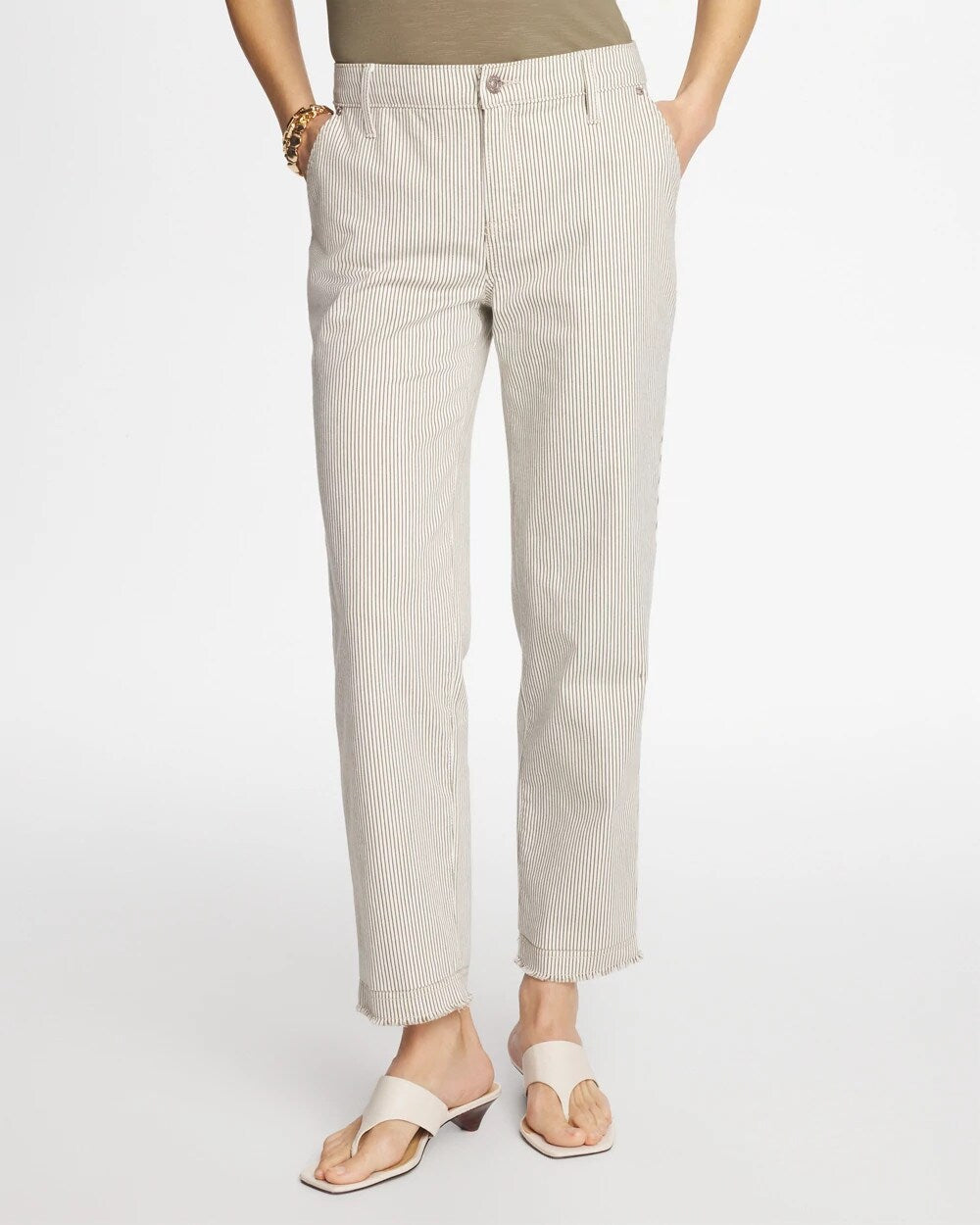Petite Stripe Girlfriend Straight Ankle Jeans