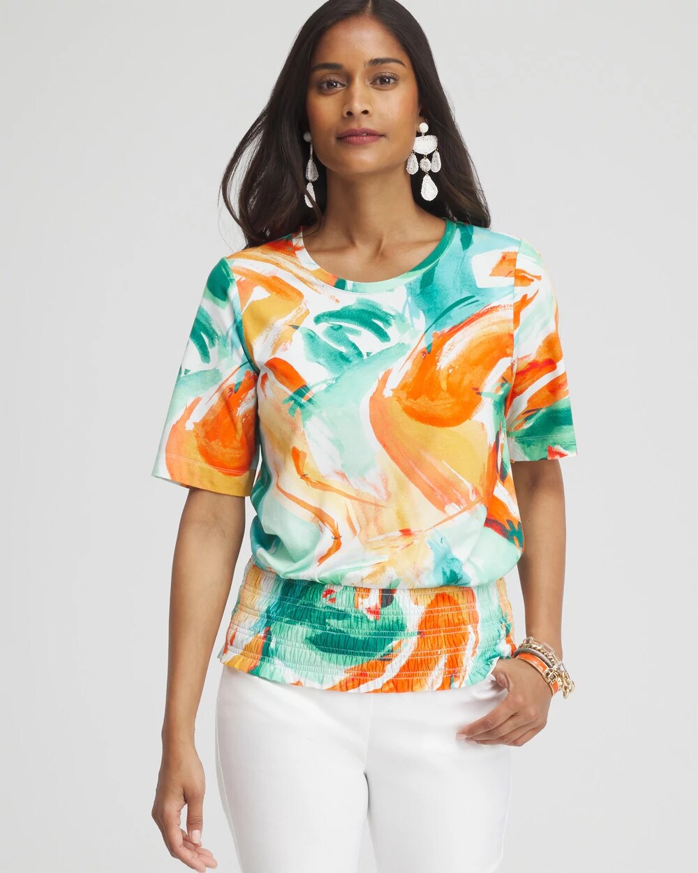 Touch of Cool Abstract Smocked Waist Tee