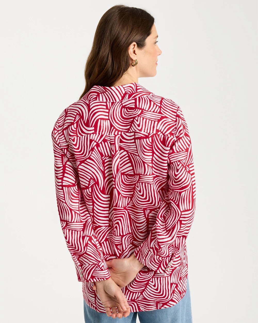 No Iron Linen Geo Print Shirt