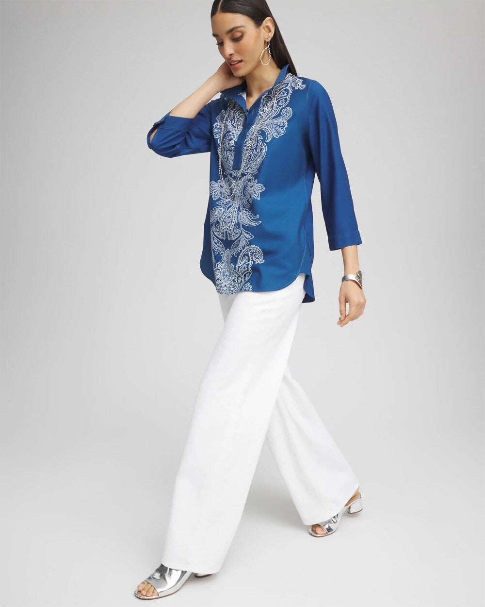No Iron Paisley Buttonback Tunic